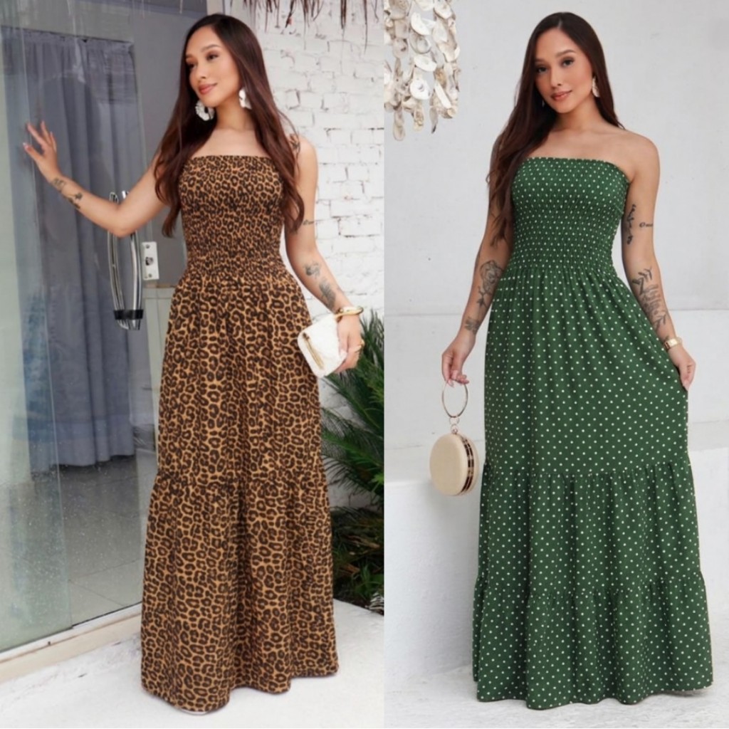 VESTIDO LONGO FEMININO LATEX TOMARA QUE CAIA ESTAMPADA MODA VERÃO18 em Oferta na Shopee