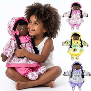 Boneca de Pano Morena Negra 55 cm Decoração de Quarto