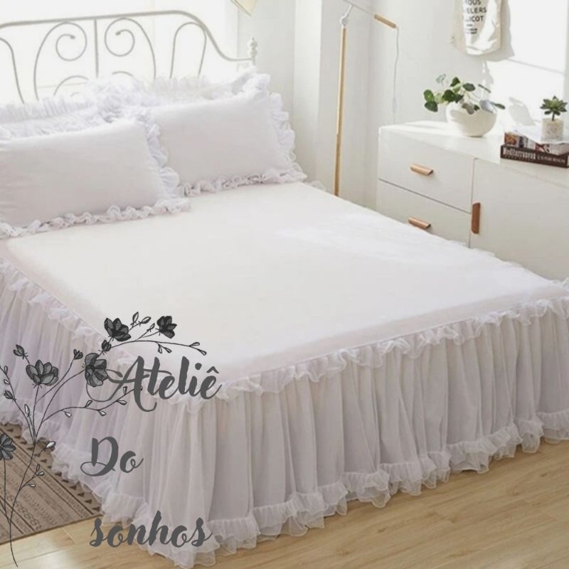 KIT Lençol de CIMA DUDA COM Babado COBRE LEITO  Duda COLCHA CASAL PADÃO 3 PÇS ENXOVAL DE CAMA DECORAÇÃO DE QUARTO