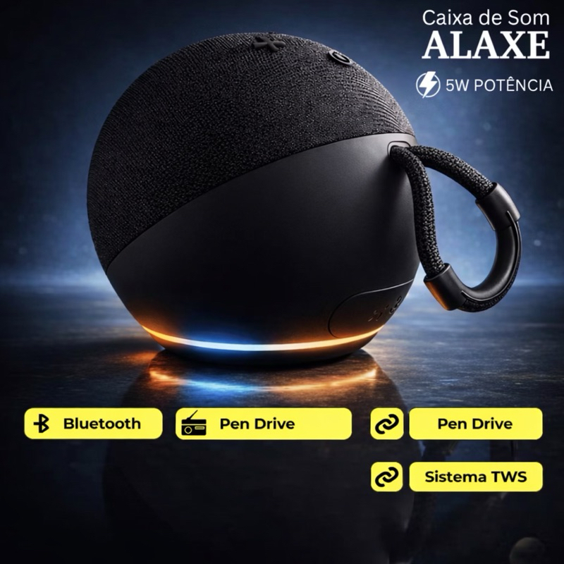 Caixa de Som modelo Alexa com comando de voz através do app da Amazon Alexa pelo celular.