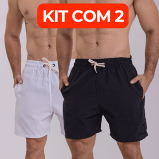 Kit 2 Short Linho Masculino Bermuda Casual Mauricinho Premium Básico Praia Verão Adulto Homem Calção em Oferta na Shopee