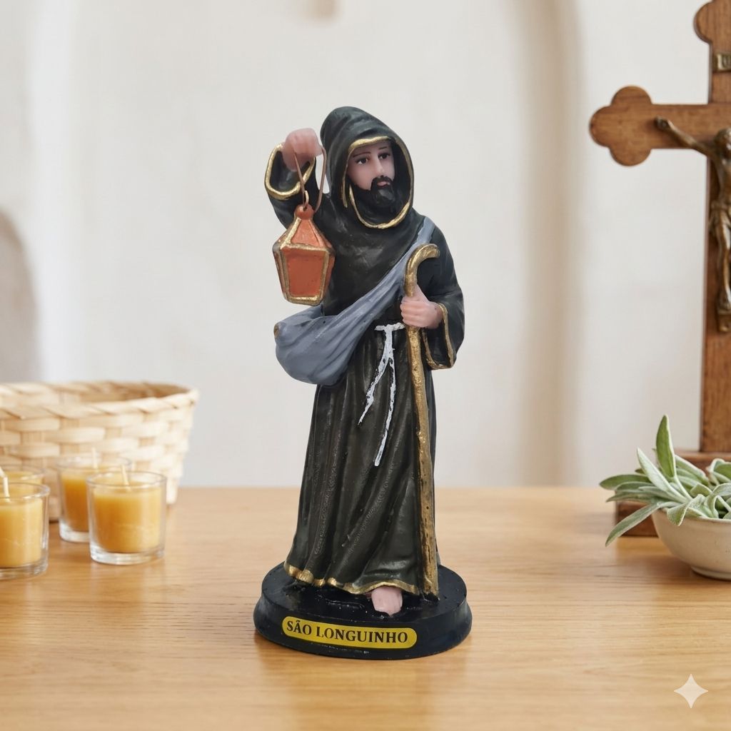 Estatueta São Longuinho Resina 15cm Decoração Religiosa Objetos Perdidos Altar Presente