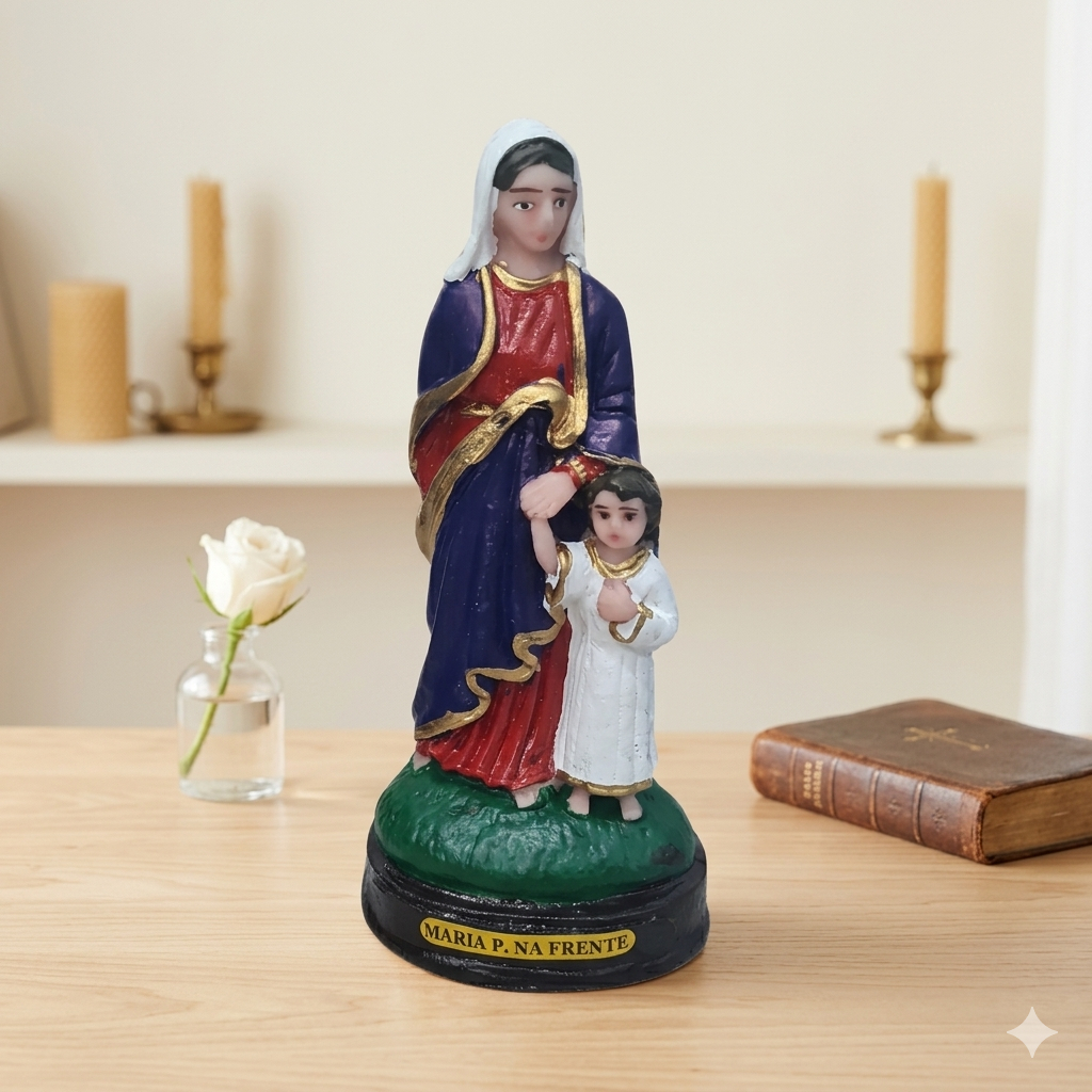 Estatueta Maria Passa Na Frente 15cm Resina Imagem Religiosa Devoção Altar Presente Católico