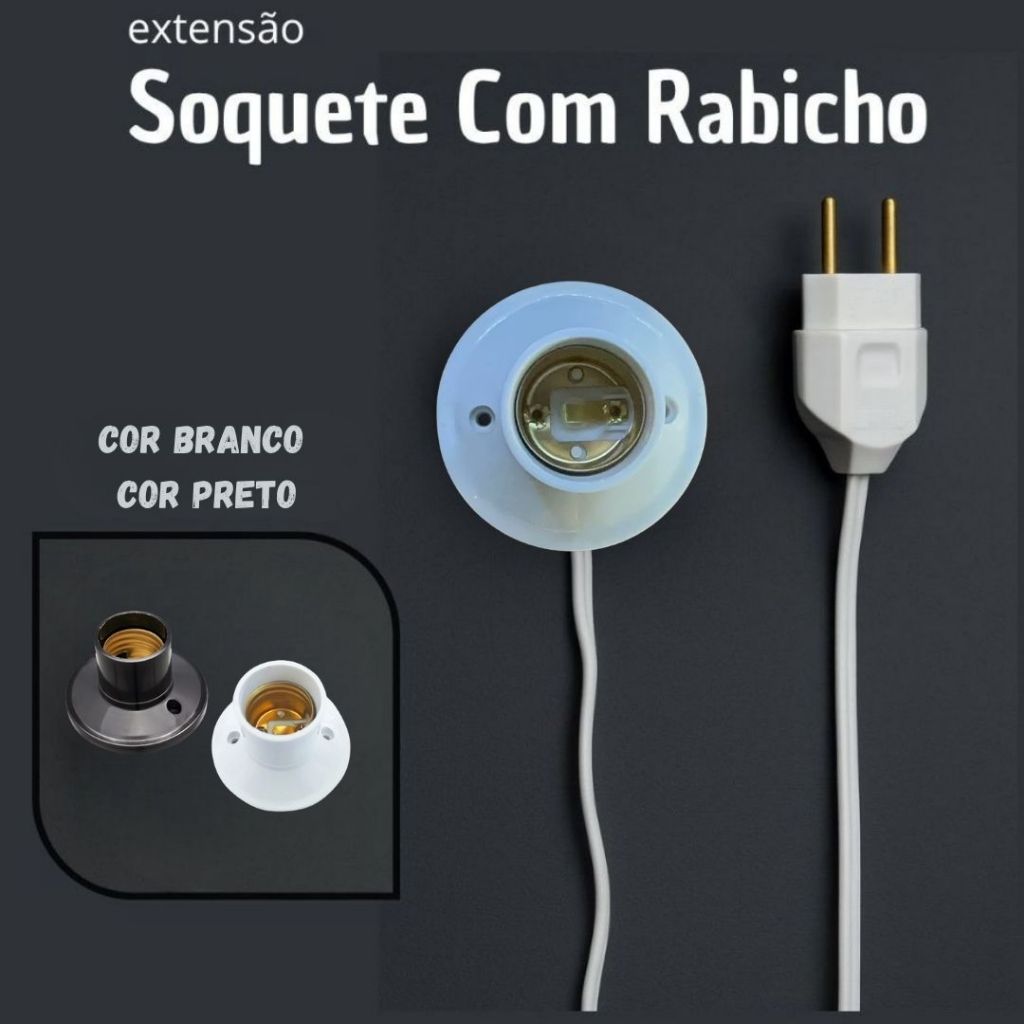 Extensão Com Bocal Soquete Lâmpada Com suporte para parede com Buchas e Parafusos Reforcado