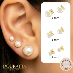 Brinco Trio de Pérola 4mm 6mm 8mm – Banhado a Ouro 18K ou Prata 950 – Douratta Semijoias