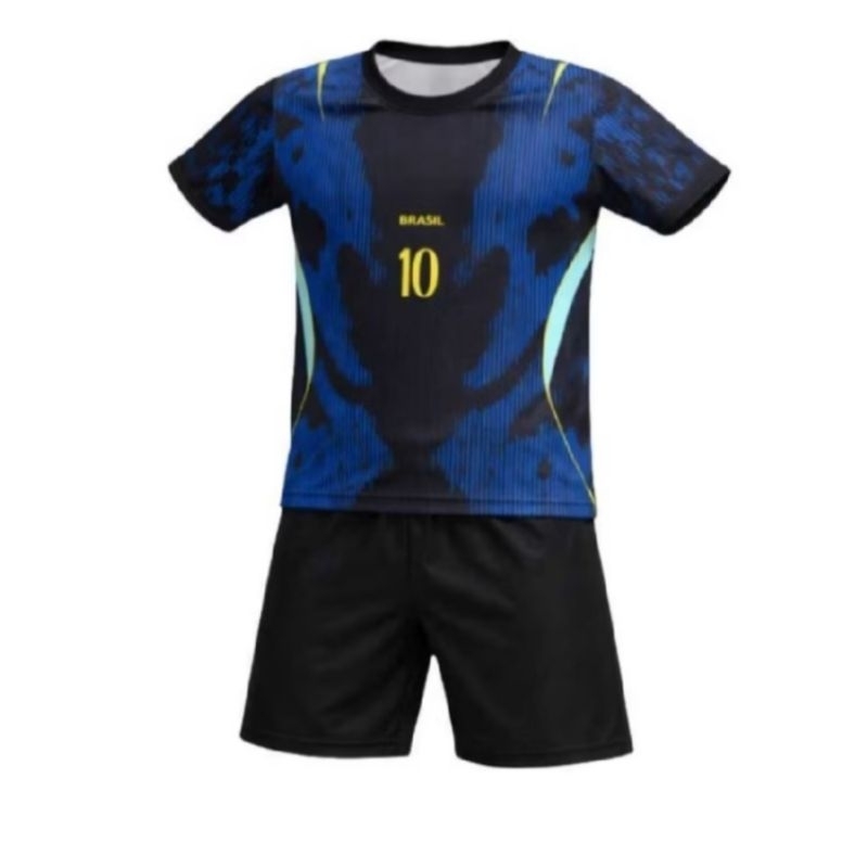 Kit Infantil Azul Futebol Brasil 2026 🇧🇷 Conjunto Camisa + Shorts Lançamento Promoção