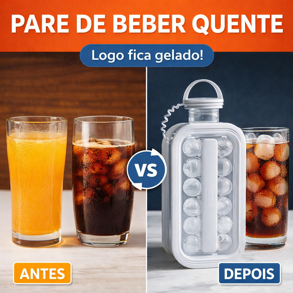 Garrafa Gelo Silicone 2 em 1 com Esferas Forma de Gelo Portátil Squeeze Ice Bottle Esporte Drinks