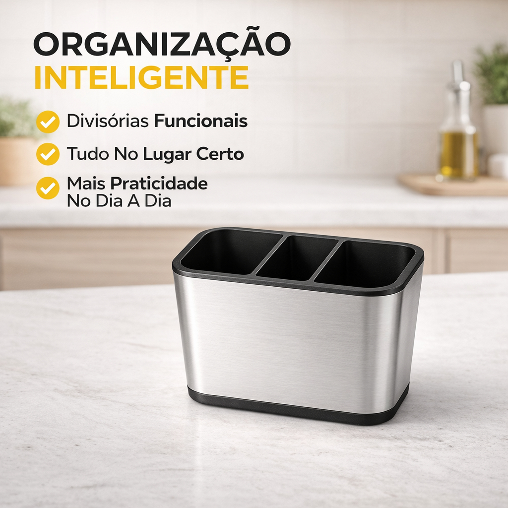 Porta Talheres Escorredor Aço Inox Vazado   Pia Cozinha Portatil Suporte Talheres