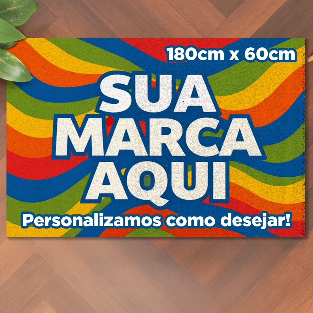 Capacho Personalizado 180x60 Antiderrapante Rolo Vinil Lavável Seu Logo Loja Comércio  Empresa Preto