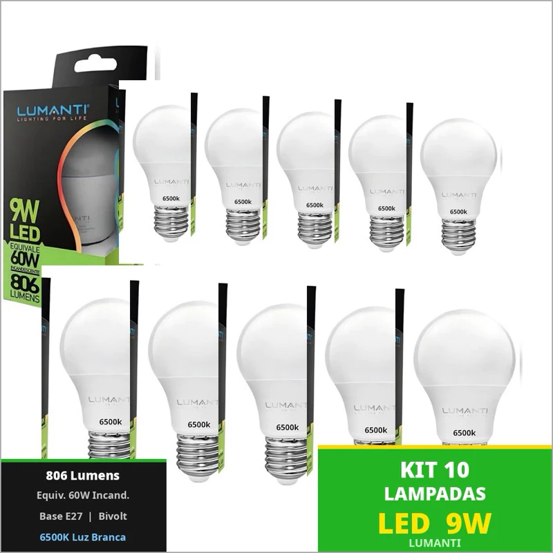 Lâmpadas De Led Bulbo 9w E27 Bivolt 6500K Branca Fria Lumanti — imagem 1