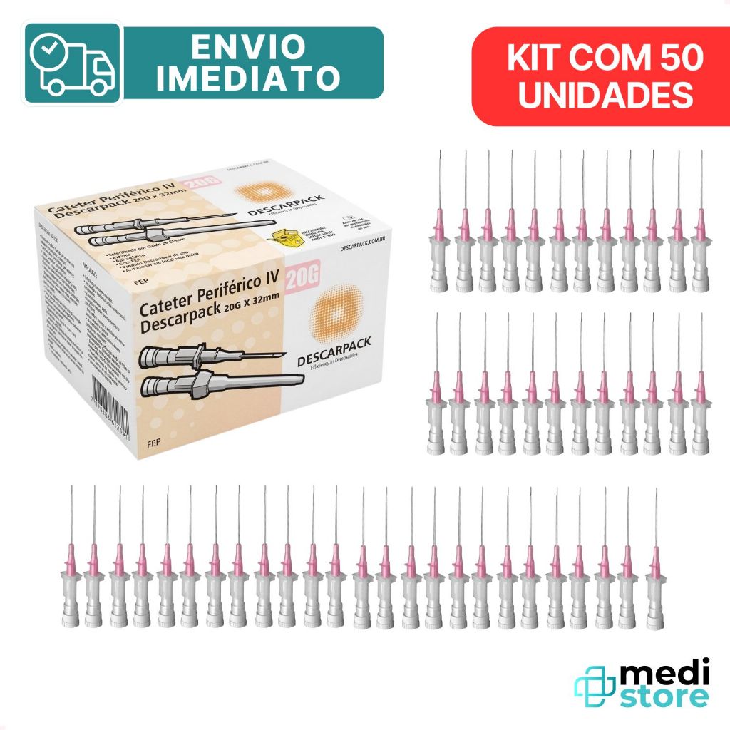 Kit com 50 - Cateter Intravenoso Periférico 20G - Descarpack - Envio Imediato