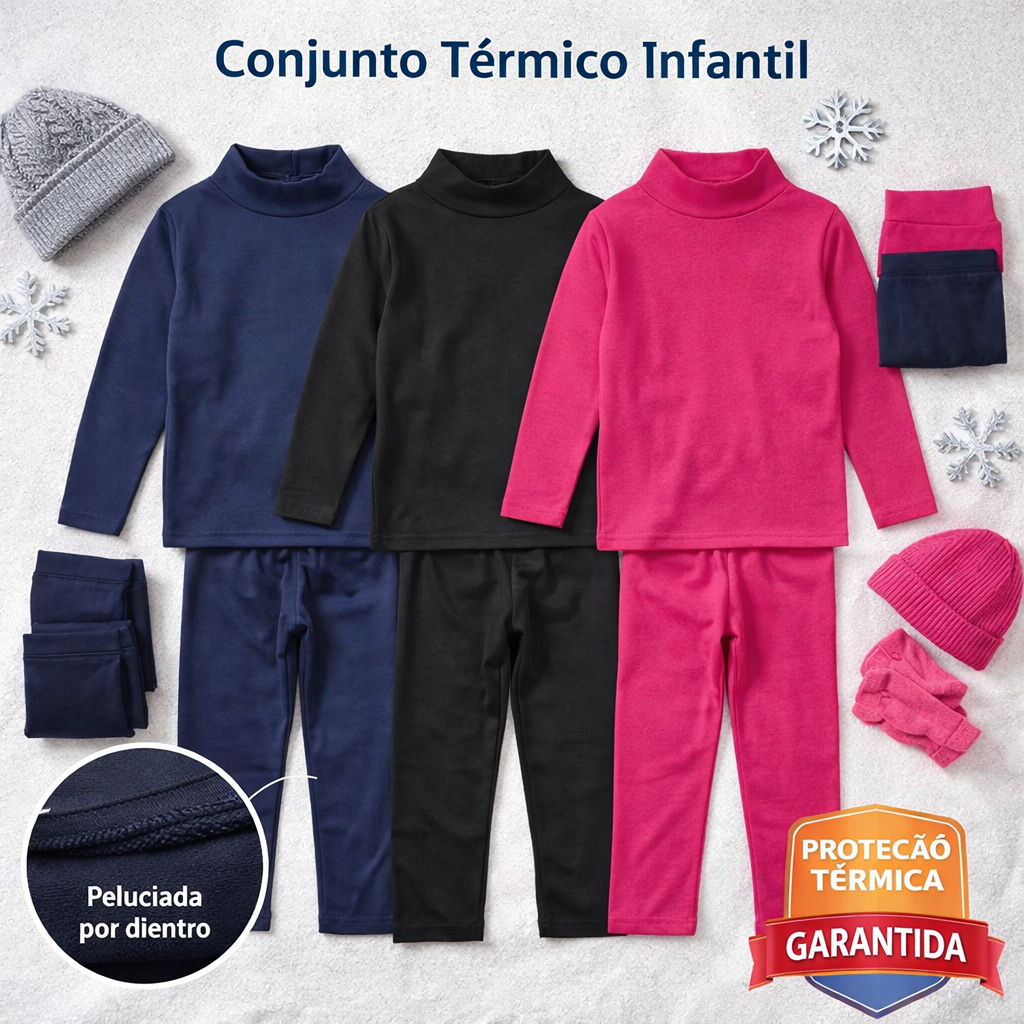 Conjunto Roupa Térmica Infantil Peluciada Segunda Pele Inverno Menino Menina Quentinha Tam 1 ao 14