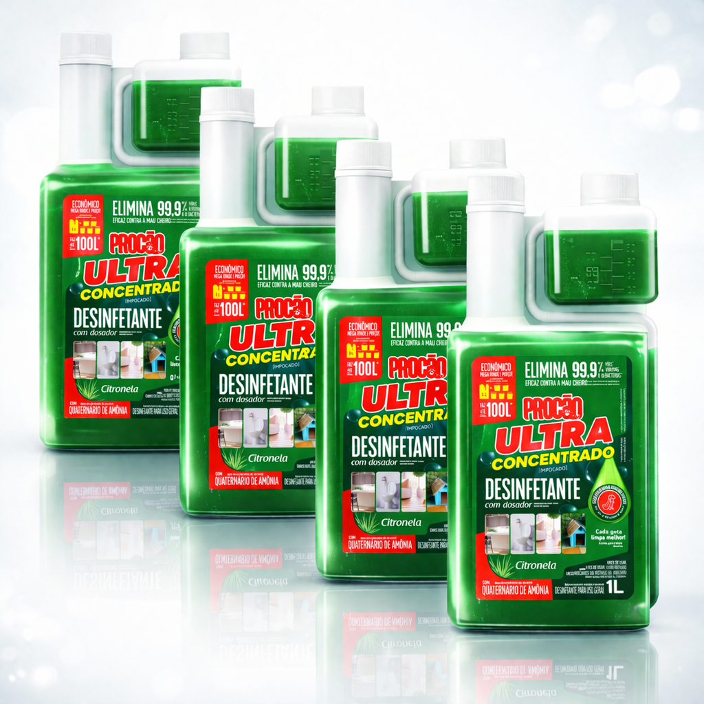 Kit C/ 4 Ultra Desinfetante Concentrado Citronela Elimina Cheiro e Bacterias Procão 1L