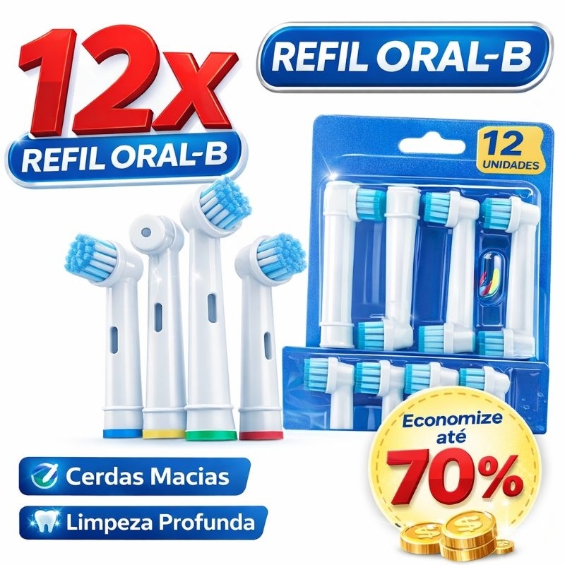 Kit 12 Refil Escova Elétrica Compatível Oral-B 🪥 Cerdas Macias | Limpeza Profunda + Economia