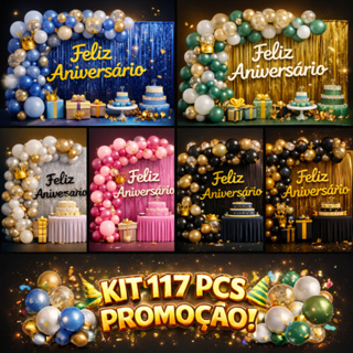 Kit 117 Pcs Balão Feliz Aniversario Cortinas Toalha Bexigas Festa Decoração Enfeite Happy Birthday em Oferta na Shopee