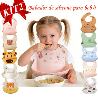 Babador De Silicone Impermeável Para Bebê  Com Pega Migalhas Ajustável Resistente E Durável Infantil em Oferta na Shopee