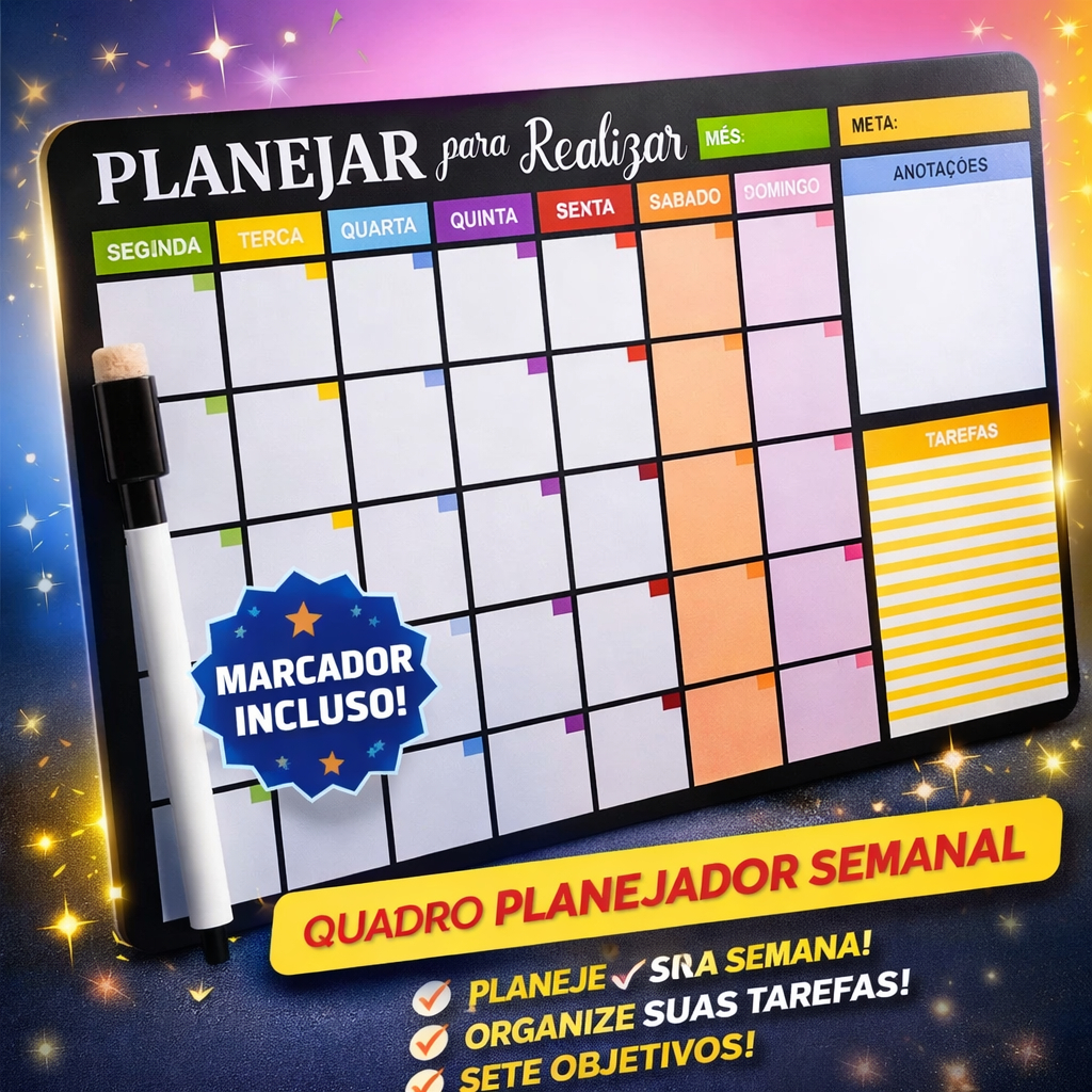 Quadro lousa Planejamento Mensal Planner 40x30 C/Caneta Varios Modelos Envios Full