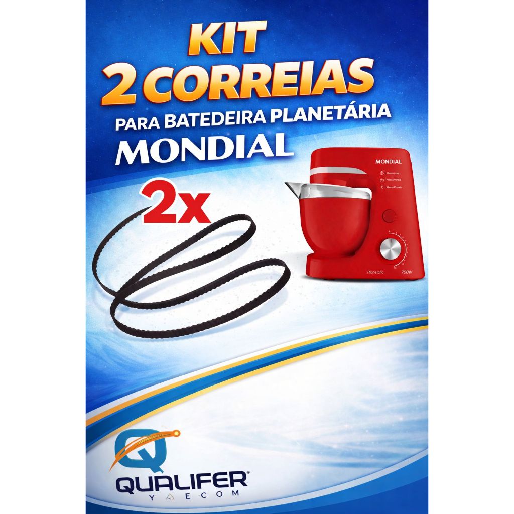 kit 2 Correias para Batedeira Planetaria Mondial BP-01/BP-02/BP-03