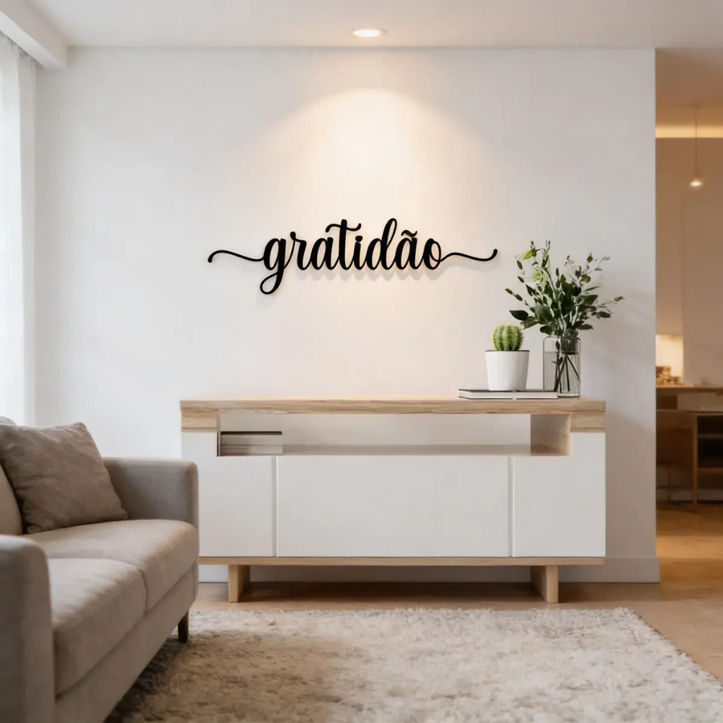 Quadro Decorativo para parede Gratidão  em MDF Preto 3mm - acompanha dupla face