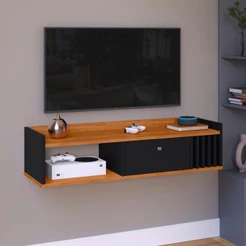 Rack Tv de até 42 Polegadas Florença Estante Sala Quarto Funcional Suspenso Ripado 1 Porta Nicho