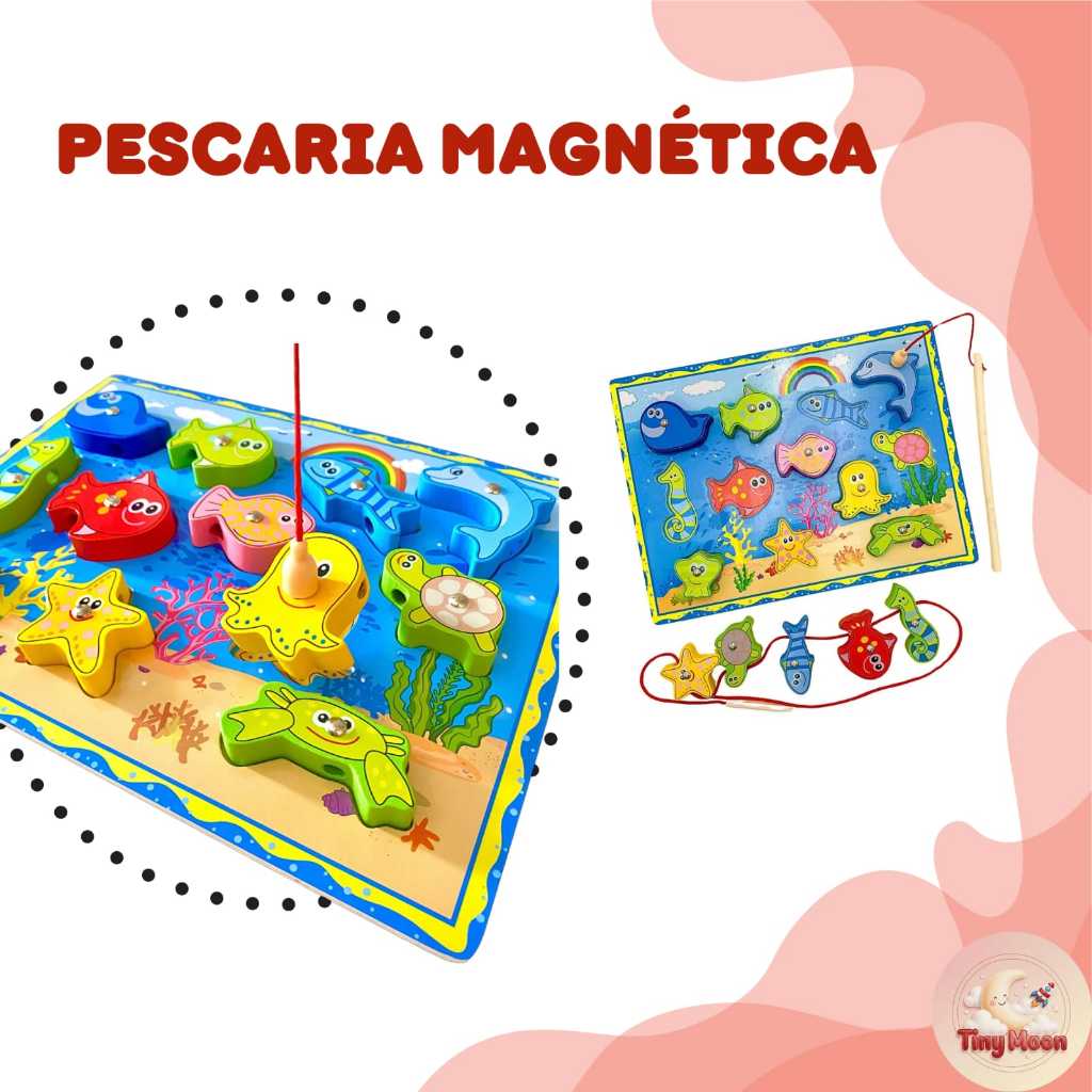 Pescaria Magnética Divertida Mundo Marinho Brinquedo Pedagogico Alinhavo Em MDF