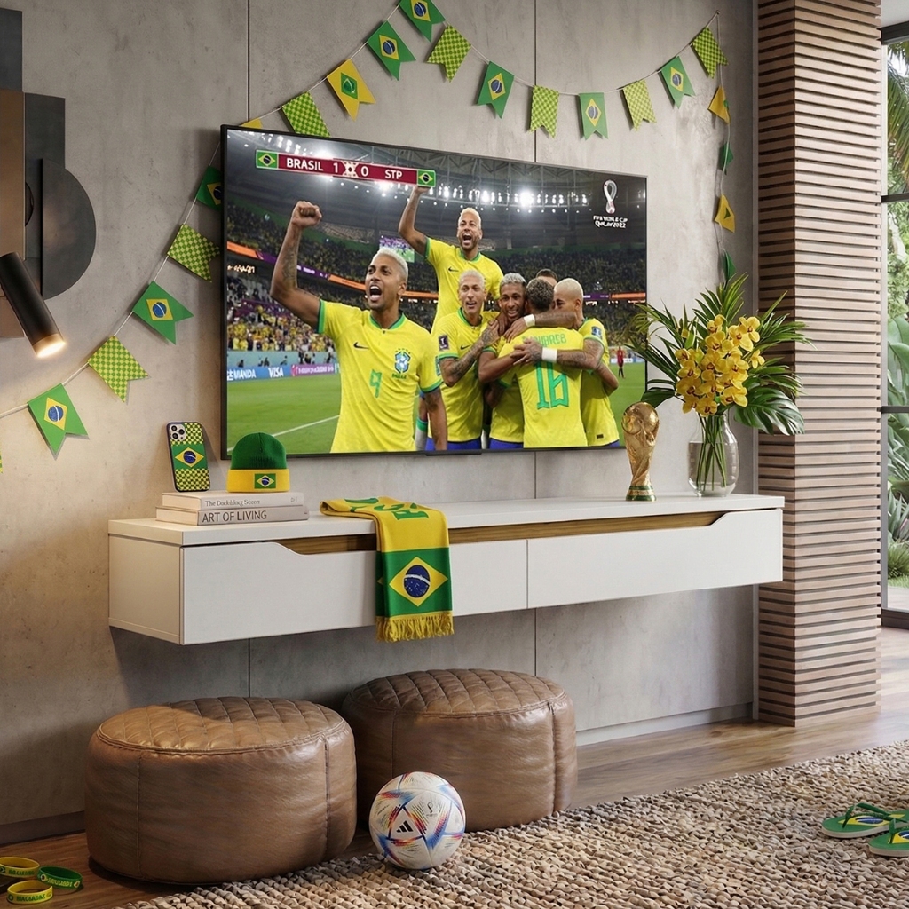 Rack Suspenso para TV até 55 Polegadas 160cm Moderno Uno para Sala Pequena