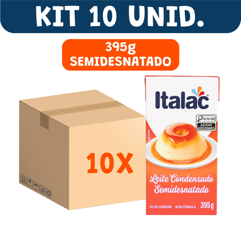 Kit 10 Leite Condensado Italac Semidesnatado Ideal para Doces e Sobremesas 4% Gordura 395g