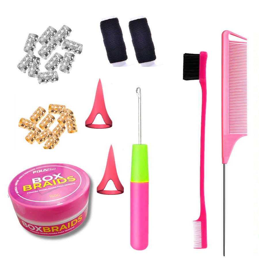 KIT TRANCISTA ANEL DE DREAD PENTE SEPARADOR DE MECHA ESCOVA BABY HAIR GEL FIXADOR LINHA LASTEX