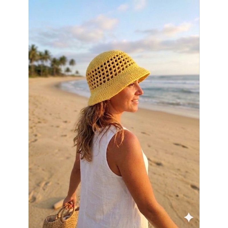 Bucket hat chapéu de praia Pescador crochê copa do mundo Brasil PRONTA ENTREGA