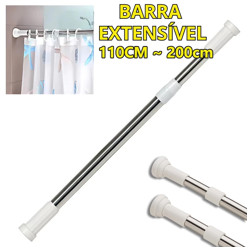 Varão Extensível Ajustável Box Banheiro Provador Cortina Universal Regulável Sem furos 1,1m~2m