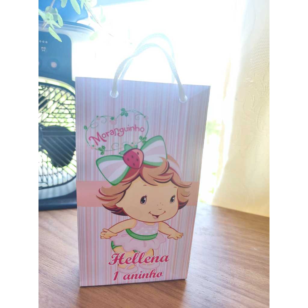 10 mini sacolinha surpresa 10x18 moranguinho lembrancinha aniversário personalizada com alça