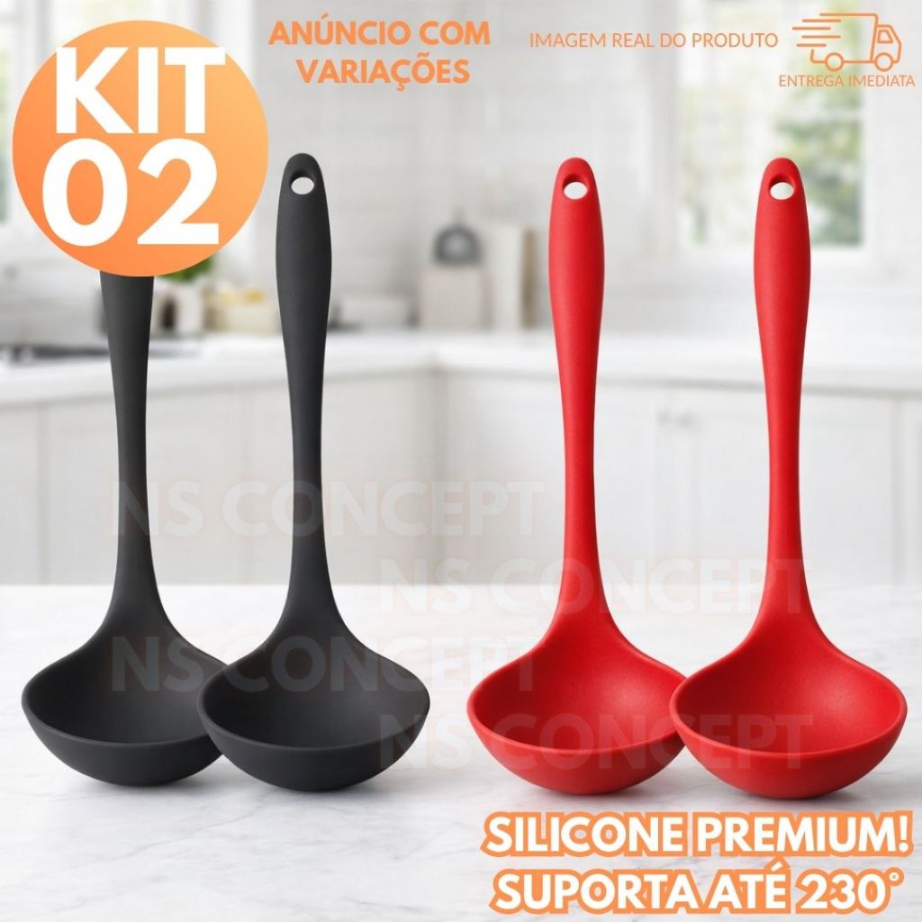 Jogo Conchas Silicone 2 Peças Alta Qualidade Utensílios Cozinha Não Risca Panelas Resistente Calor Fácil Limpeza Premium