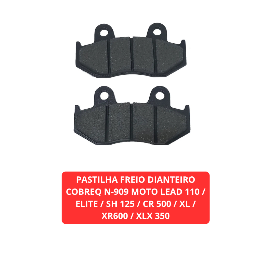 PASTILHA FREIO DIANTEIRO COBREQ N-909 MOTO LEAD 110 / ELITE / SH 125 / CR 500 / XL / XR600 / XLX 350
