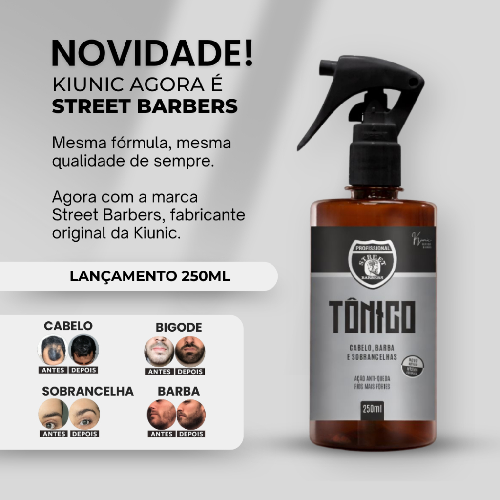 Tônico Crescimento Cabelo Barba Sobrancelha Antiqueda Kiunic Street Barbers