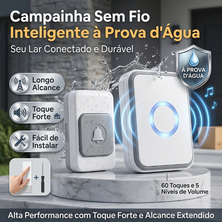 Campainha Sem Fio Inteligente à Prova d’Água – Longo Alcance e Fácil Instalação