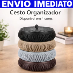 Cesto Centro de Mesa Organizador Boho com Tampa Vazado Moderno e Tons Neutros Sofisticado Porta Objeto porta treco