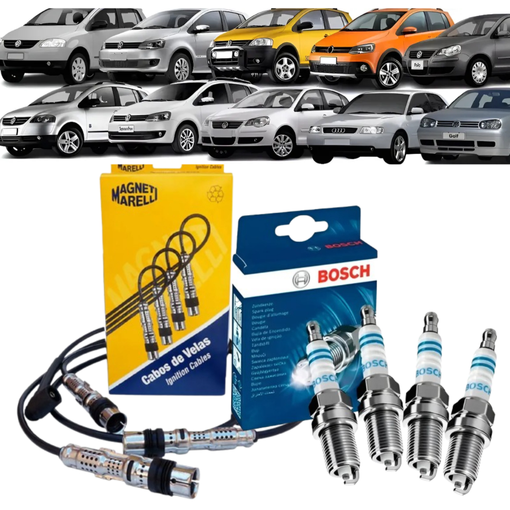 Kit Jogo Cabo E Vela De Ignição Original Fox Crossfox Gol G4 G5 Spacefox Polo Golf Saveiro 1.0 1.6 2002 a 2014 Ea111