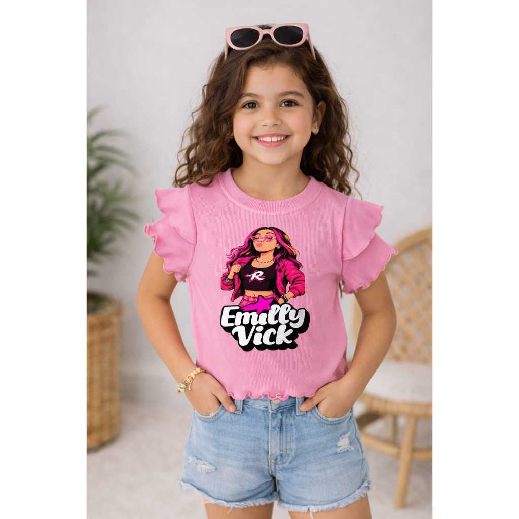 Blusa Menina com letra EMILY VICK- Estampa em DTF-Kids-Youtuber infantil meninas tecido Canelado
