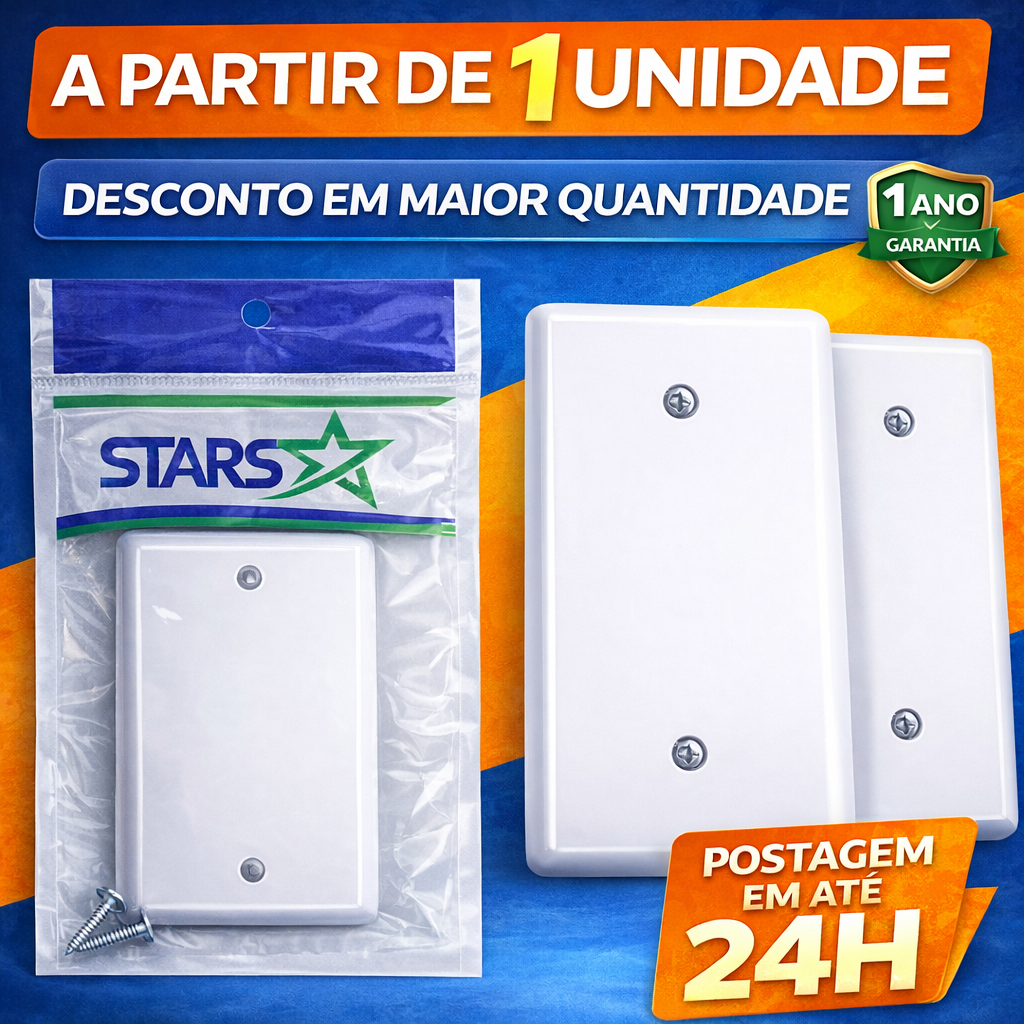Placa Cega 4x2 Branca Espelho Cego Para Parede Acabamento Tampa Caixa Com Parafusos