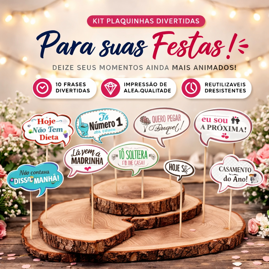 Kit 10 Plaquinha Casamento Divertidas Festa Balada Decoração