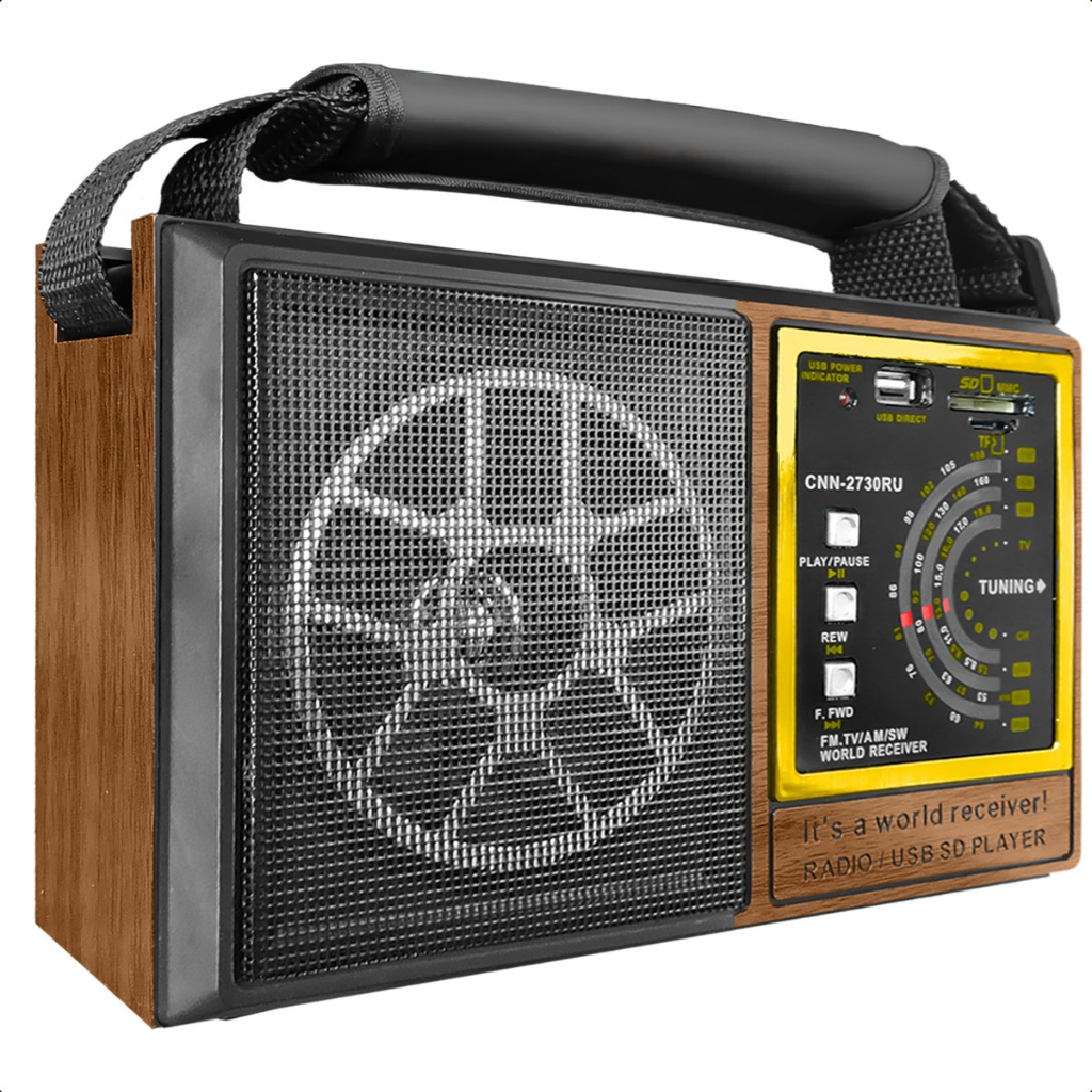 Rádio Retrô Portátil Analógico AM FM USB SD Bivolt para Viagens Lazer