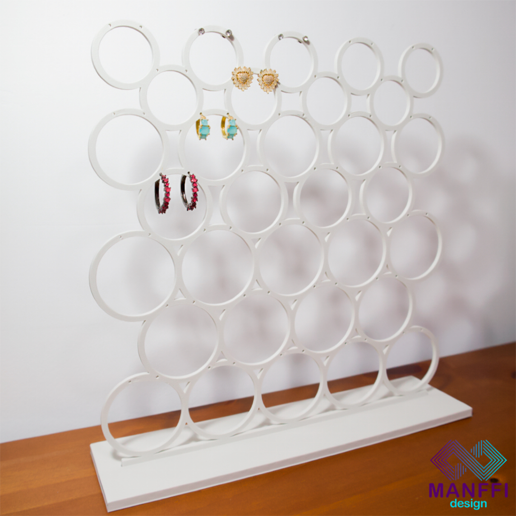 Suporte expositor de mesa para 32 pares de brincos - Display Porta Joias colméia com aros.