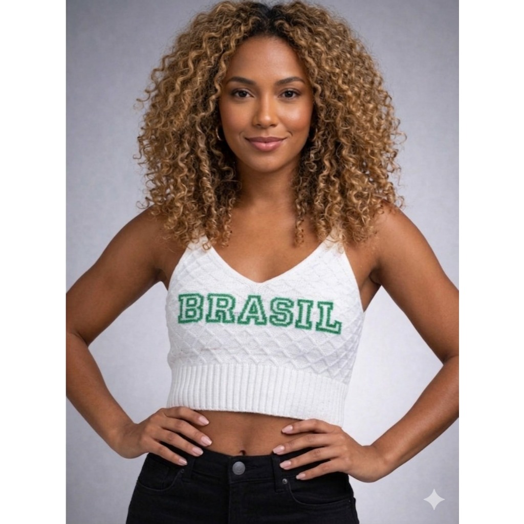 Cropped Tricô Brasil Core Torcido Regata Feminina Seleção Brasileira Copa do Mundo Tamanho Único