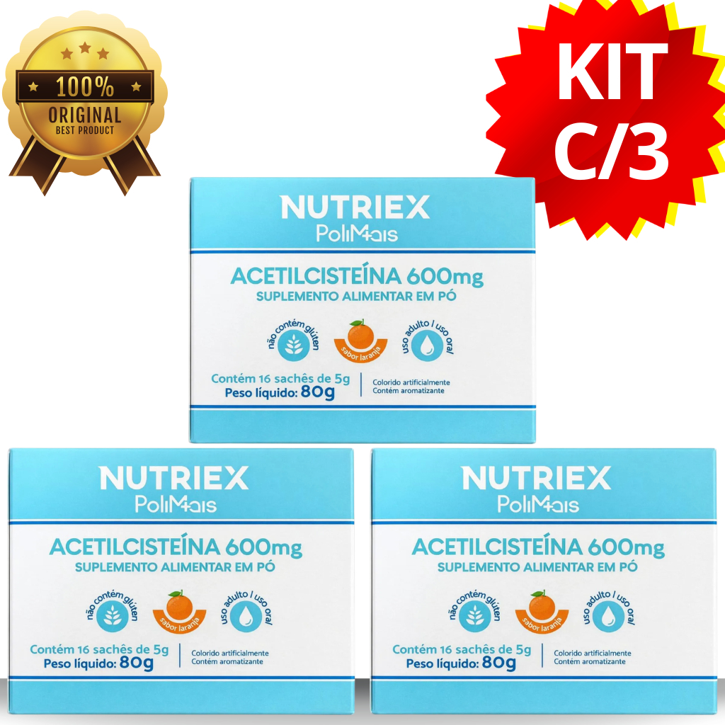 ACETILCISTEÍNA 600MG POLIMAIS EM PÓ C/16 ENVELOPES – KIT COM 3 (48 ENVELOPES)