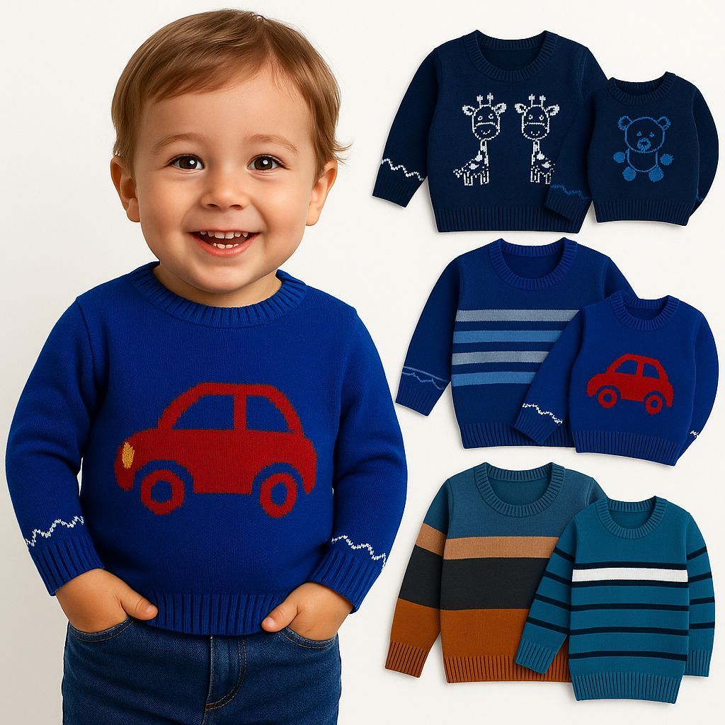 Kit 3 Suéter Infantil Tricô Tamanhos 1 ao 16 Masculino e Feminino | Quente e Confortável | Cores Variadas