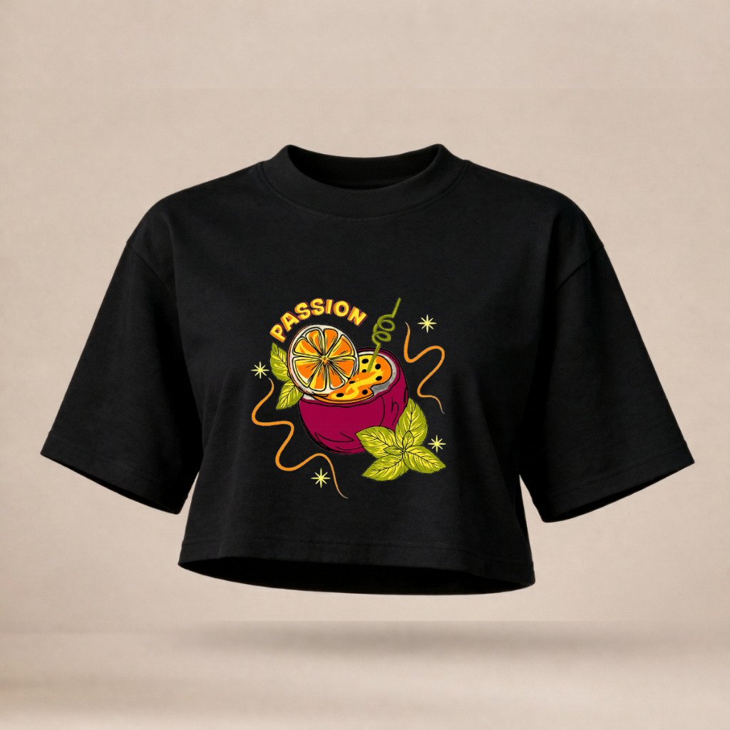 Cropped Feminino Preto Liso Estampado Oversized com Modelagem Confortável 100% Algodão