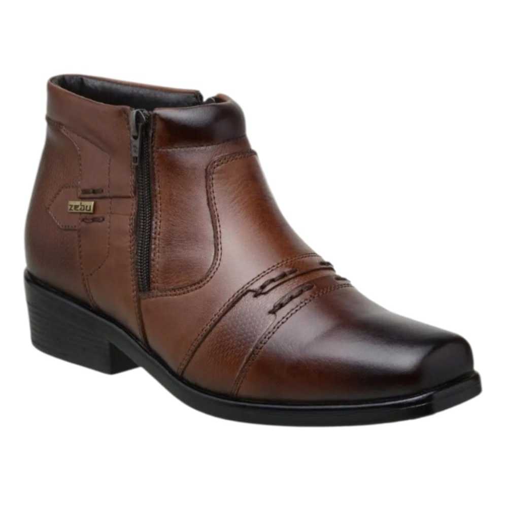 BOTINA ZEBU 60110 LT 07 WHISKY - SALTO CARRAPETA E ZIPER - COURO LEGITIMO