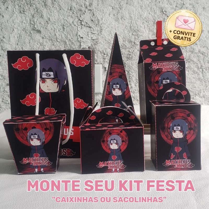 Kit Festa 10 Itens Itachi Uchiha | Escolha Sacolinhas ou Caixinhas | Personalizado | Brinde Convite