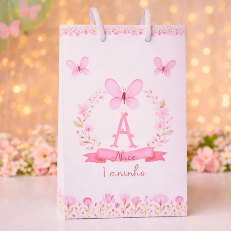 Sacolinha Personalizada JARDIM DAS BORBOLETAS/JARDIM ENCANTADO/FLORES/TAM P 10X15X4-PEGUE E MONTE-LEMBRANCINHA DE FESTA