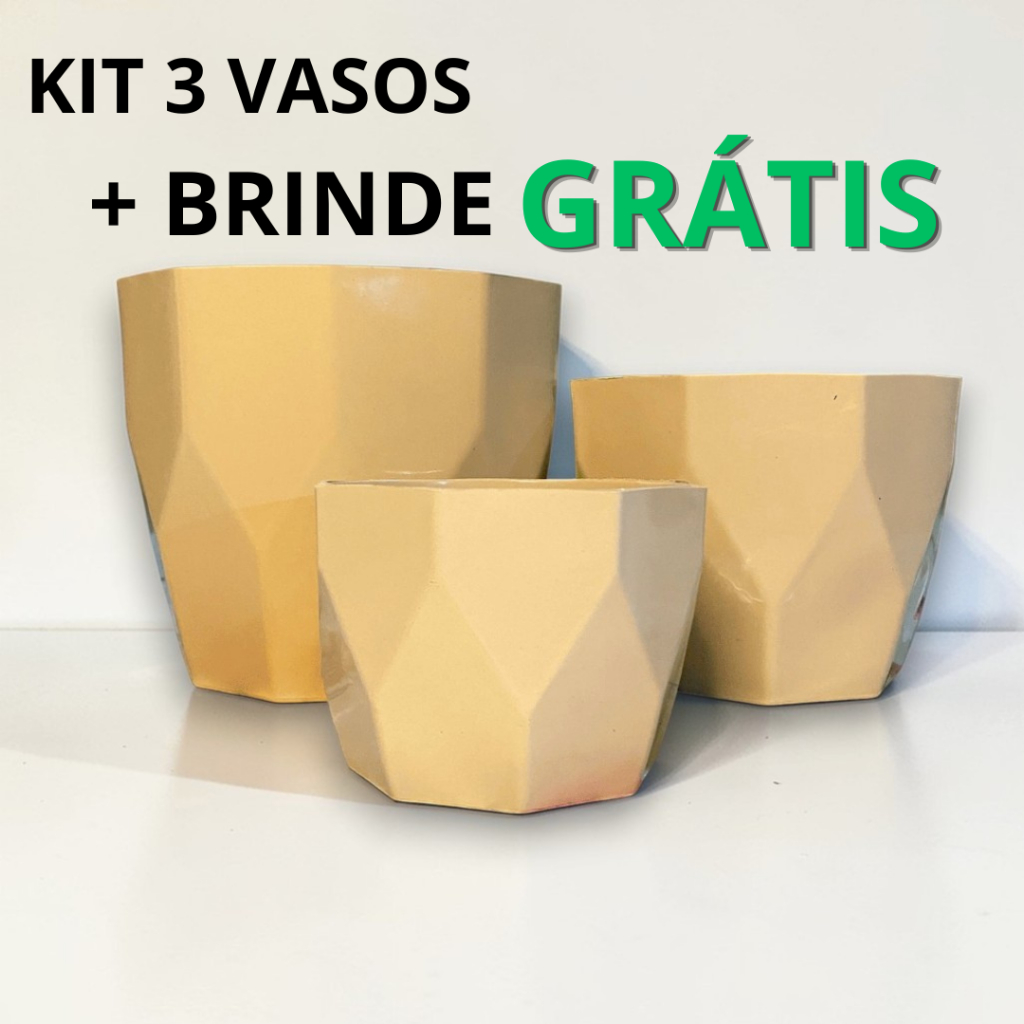 Kit Jogo 3 Vasos para Plantas Cachepô Decorativo Injetado Liso Mesa Centro Cactos Suculentas